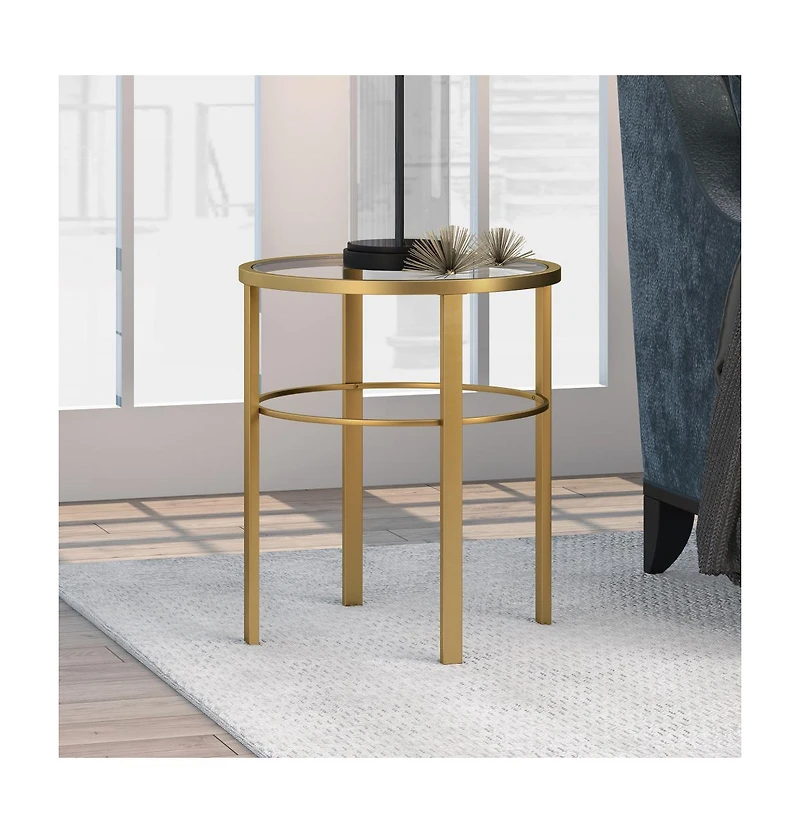 Glass Top Round End Table – Sturdy Steel Base for a Chic Industrial Look