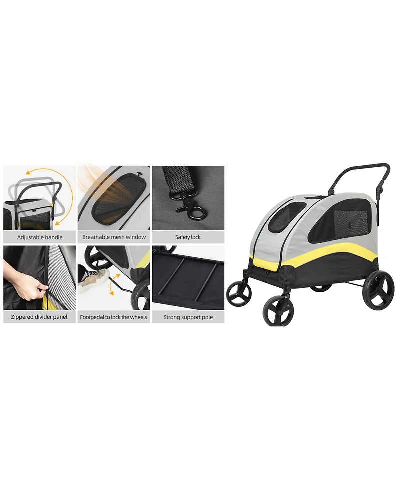 Bingopaw Large Dog Stroller for 2 Dogs Foldable Pet Travel Carrier Zipper Divider 4 Wheels
