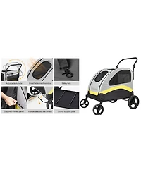 Bingopaw Large Dog Stroller for 2 Dogs Foldable Pet Travel Carrier Zipper Divider 4 Wheels