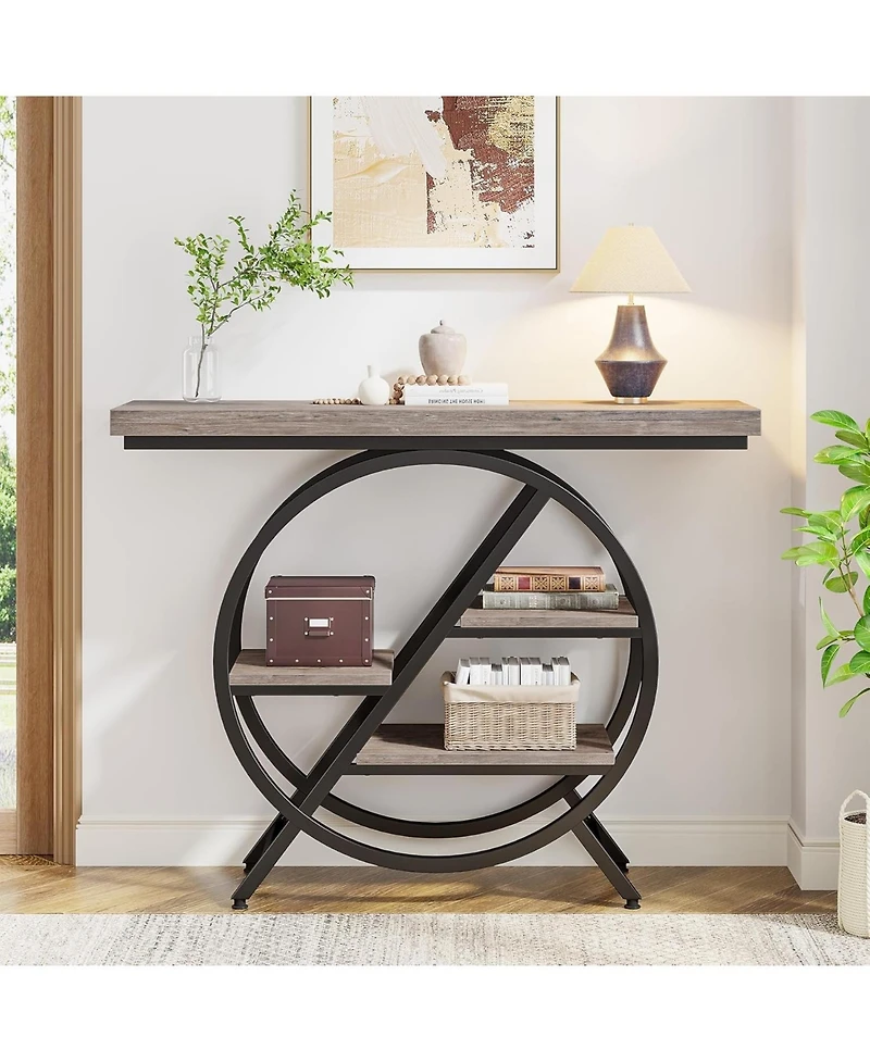Tribesigns Console Table, 40-Inch Entryway Table with Storage Shelves, 4-Tier Industrial Hallway Sofa Table with Geometric Metal Frame, Accent Table f