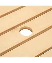 Outdoor 6 Person Picnic Table, 6 person Round Picnic Table with 3 Built-in Benches, Umbrella Hole