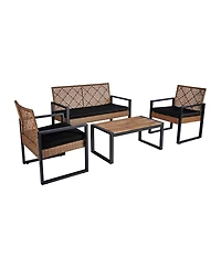 4-Piece Patio Furniture Set Outdoor Balcony Porch Garden Backyard Lawn Furniture Acacia Wood Table Top