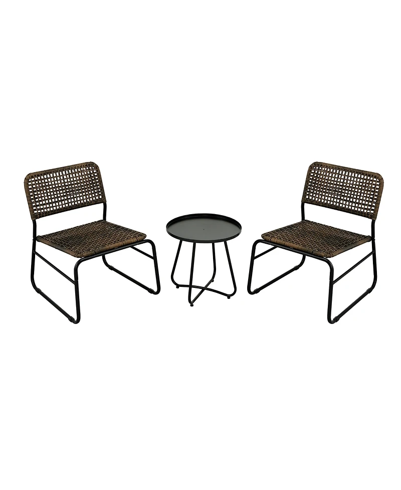 Patio Furniture Set 3 Piece Mixture Pattern Pe Rattan Steel Frame And Modern Round Table