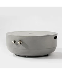 23.60 in. Concrete Round Outdoor Propane Fire Pit Table with Lid