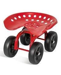 Garden Rolling Workseat with 360° Swivel Seat and Adjustable Height-Red