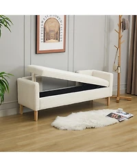 Streamdale Corduroy Storage Bench with Armrests & Pillows - Ivory