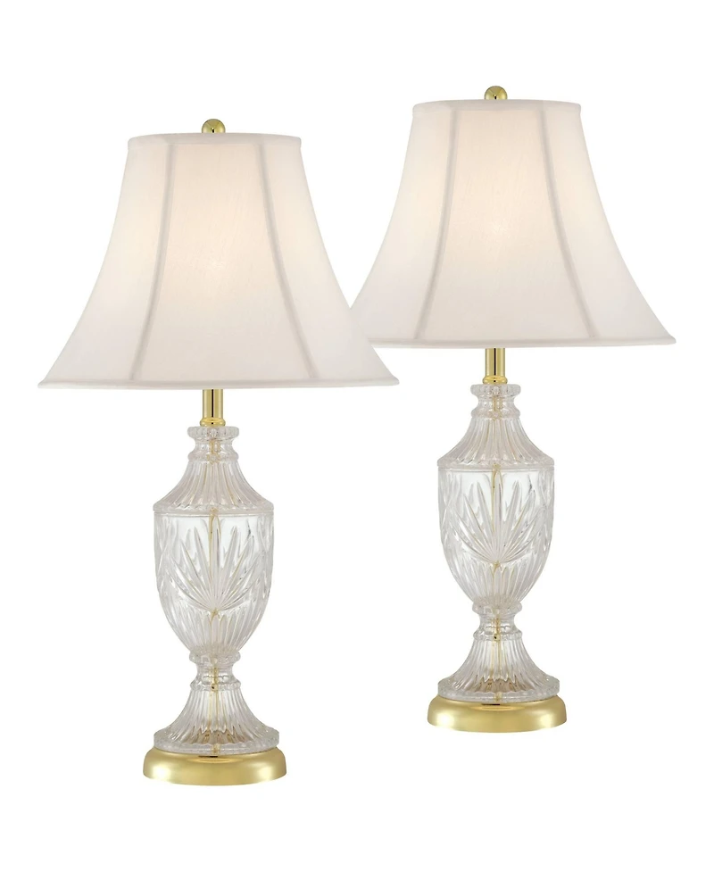 Regency Hill Traditional Table Lamps 26.5" High Set of 2 Cut Glass Urn Brass White Cream Bell Shade for Living Room Family Bedroom Bedside