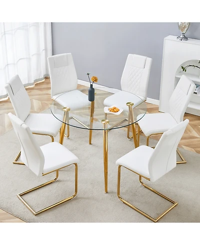 Streamdale Glass Table & 6 Pu Leather Chairs - Modern & Luxurious