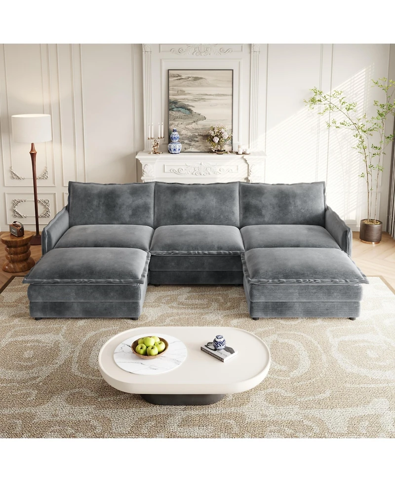 Streamdale Corduroy -Seater Cloud Couch with Footrests & Cushions