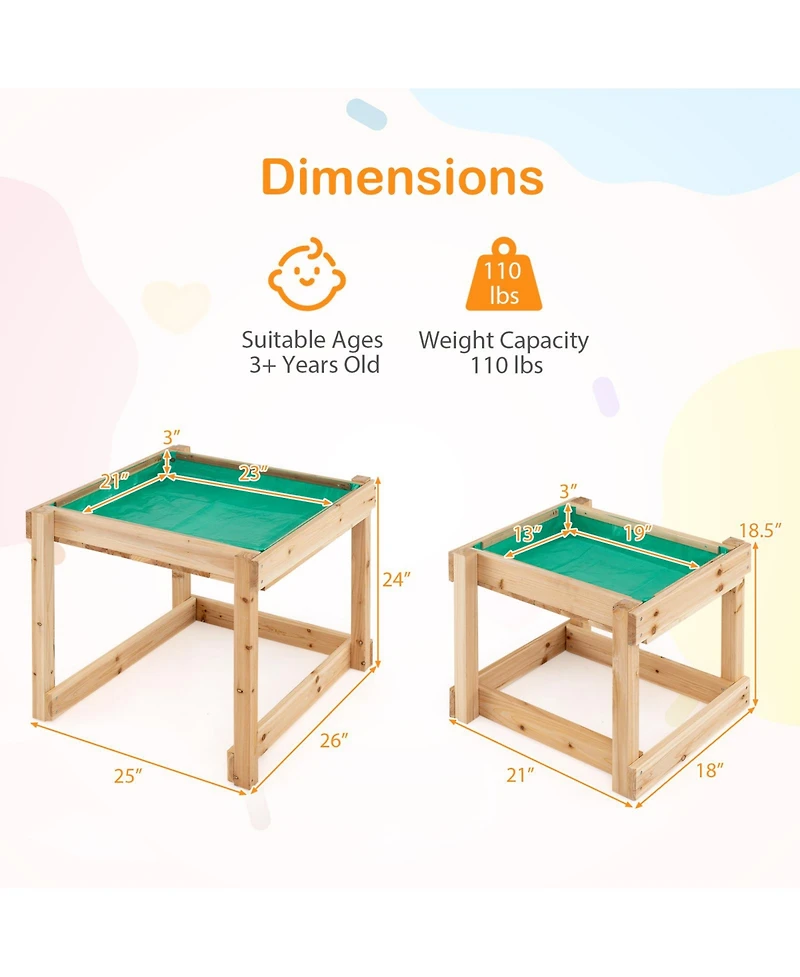 Wooden Sand and Water Tables with Protective Cover for Kids-Natural