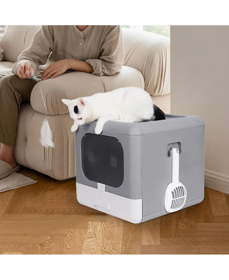 Bingopaw Cats Litter Box Detachable Top & Slide-Out Tray With Scoop