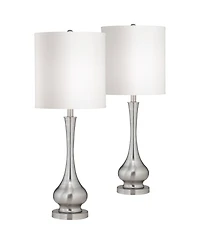 Possini Euro Design 32" Tall Gourd Large Modern End Table Lamps Set of 2 Silver Brushed Steel Finish Metal Living Room Bedroom