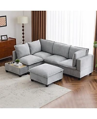 90" U-Shaped Sectional Sofa with Ottoman & Charging Coffee Table