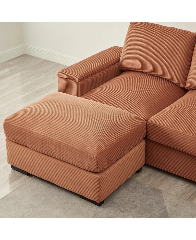 Streamdale Corduroy Sectional Sofa with Ottomans - Orange