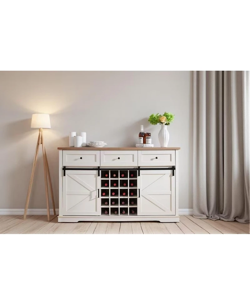Streamdale Farmhouse Wine Bar Cabinet, Sliding Barn Door, Antique White