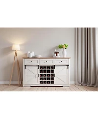 Streamdale Farmhouse Wine Bar Cabinet, Sliding Barn Door, Antique White