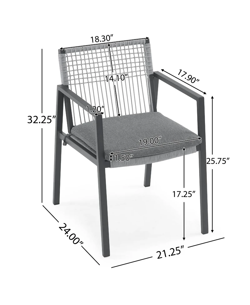 Streamdale Outdoor Aluminum + Rope Dining Chair Set with Cushion (2)
