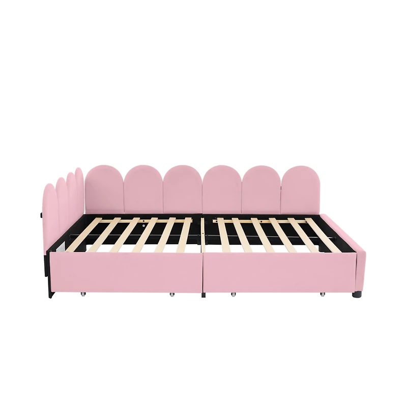 Streamdale Pink Velvet Daybed with Storage Drawers