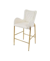 Streamdale Furniture 28.75inch Counter Height Bar Stools Set of 2, Bar Height Arm Chairs, Velvet Fabric Stools with Golden Legs and Footrests, White