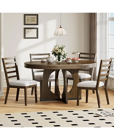 Streamdale Retro Rustic Dining Set with Ext. Table and 4 Chairs (Walnut)