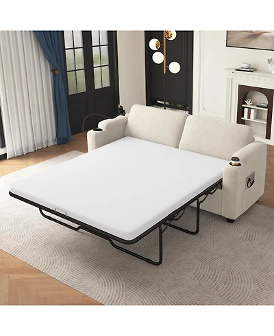 Navy Corduroy Sleeper Sofa with Mattress, Usb Ports & Storage