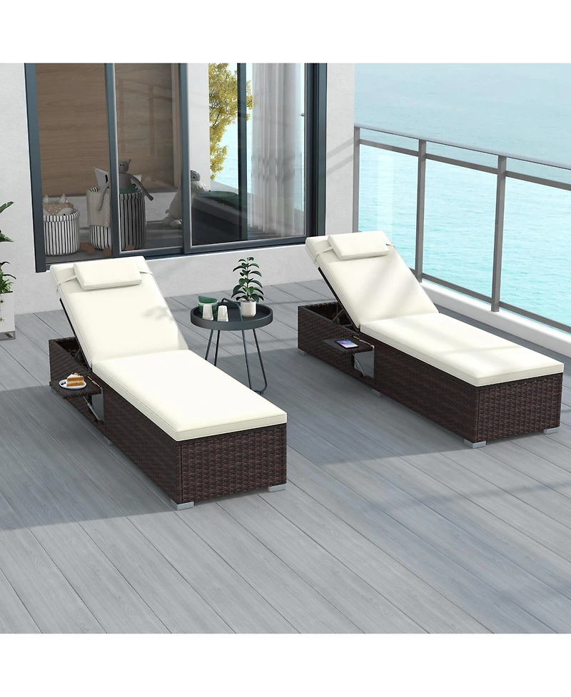 Outdoor Pe RattanChaise Lounge with 6-level Backrest-Off White
