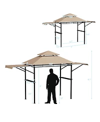 13.5 x 4 Feet Patio Bbq Grill Gazebo Canopy with Dual Side Awnings-Beige