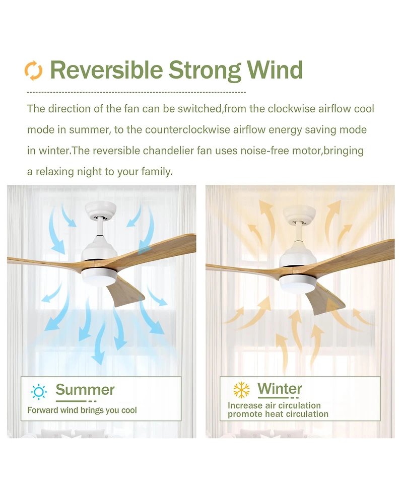 Streamdale 52" Ceiling Fan with Remote Control, 6 Speeds (White/Natural)
