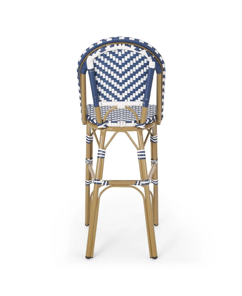Streamdale Navy Blue/White Rattan Barstools (Set of 2)