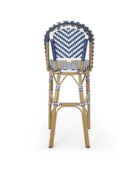Streamdale Navy Blue/White Rattan Barstools (Set of 2)