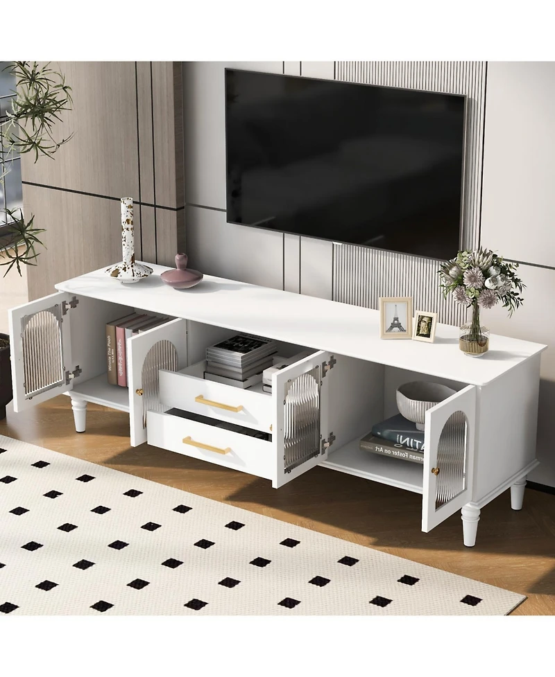 Streamdale Retro Tv Stand Console with Fluted Glass Doors for 75" TVs