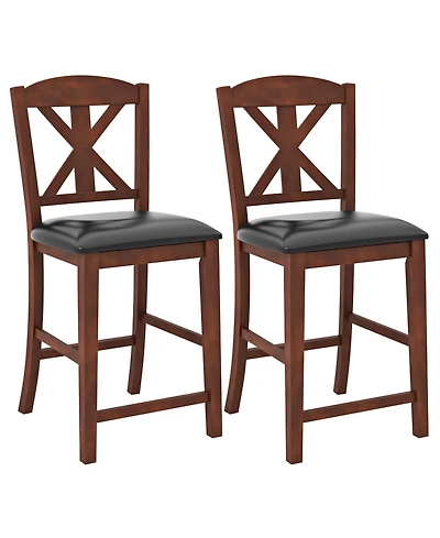 Gymax 24'' Modern Bar Stools Set of 2 w/ Hollowed High Backrest Waterproof Pu Leather