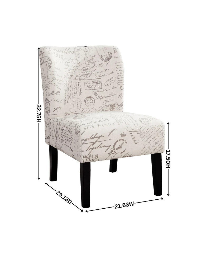 Streamdale Print Fabric Armless Contemporary Accent Chair, Blue Leaves