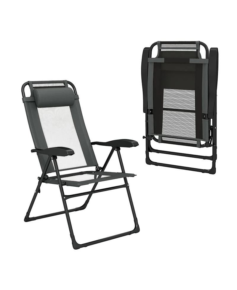 Outdoor Folding Chairs Set of 2 with Armrests and 7-Level Backrest