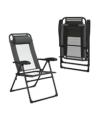 Outdoor Folding Chairs Set of 2 with Armrests and 7-Level Backrest