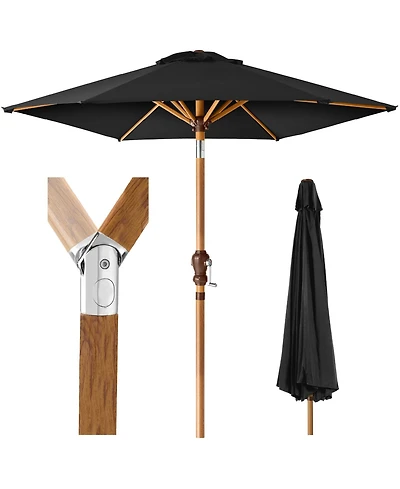 Best Choice Products 10ft Outdoor Woodgrain Pattern Steel Market Patio Umbrella w/ Crank