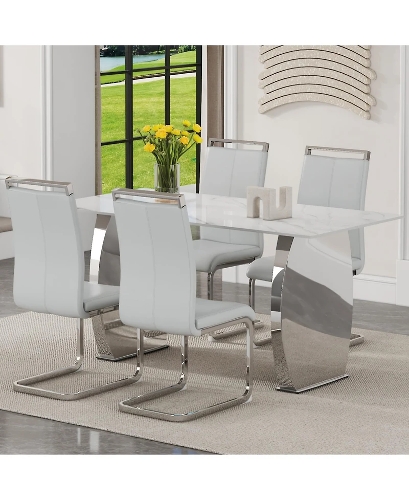 Snow Mountain White Sintered Stone Dining Set