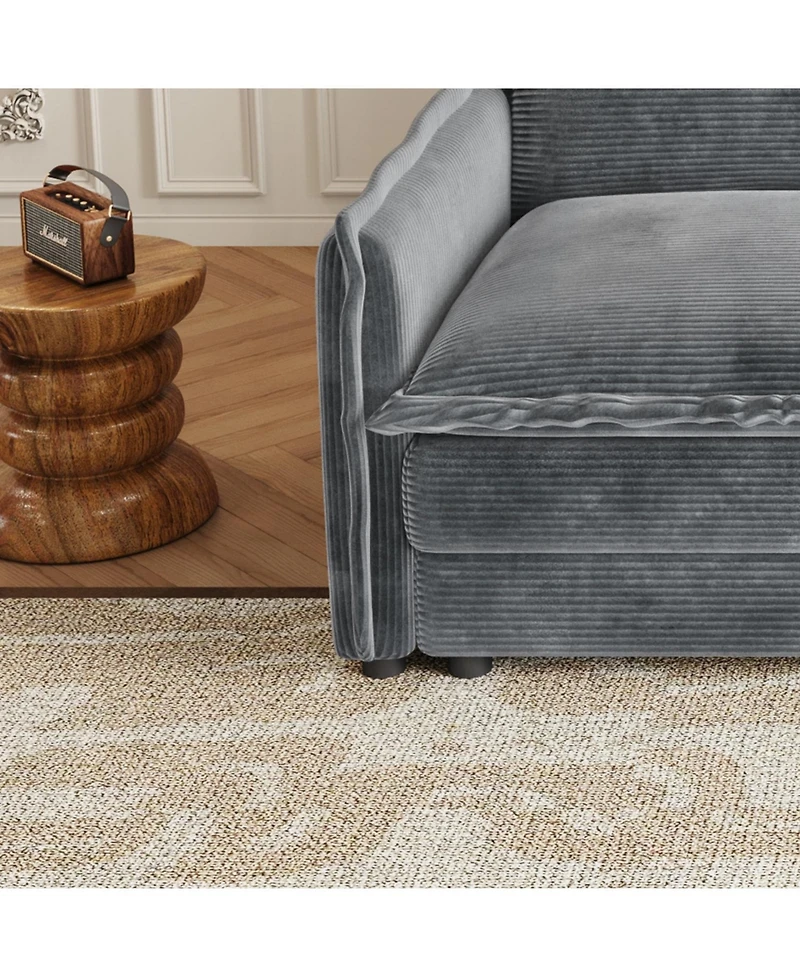 Streamdale Corduroy Loveseat Sofa with Ottoman & 2 Cushions