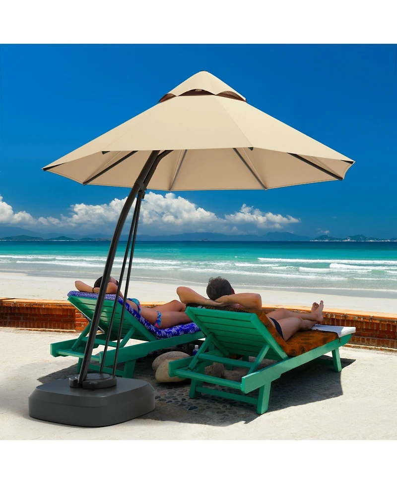 11 Feet Outdoor Cantilever Hanging Umbrella with Base and Wheels