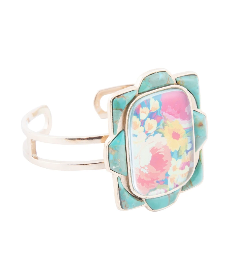 Barse Scenic Floral Blue Turquoise and Golden Cuff Bracelet