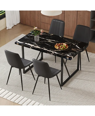 Streamdale Black Marble Dining Set - 55" Table & 4 Pu Chairs
