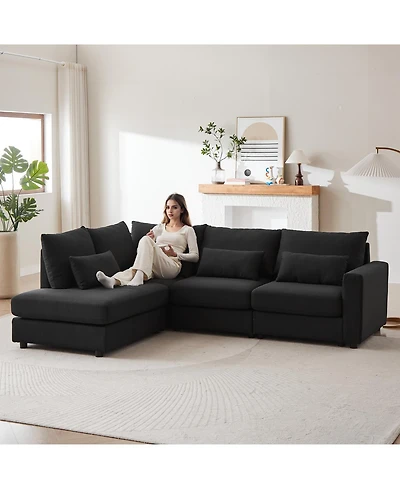 Streamdale 100" Convertible L-Shaped Linen Sofa with Ottoman & Cushions