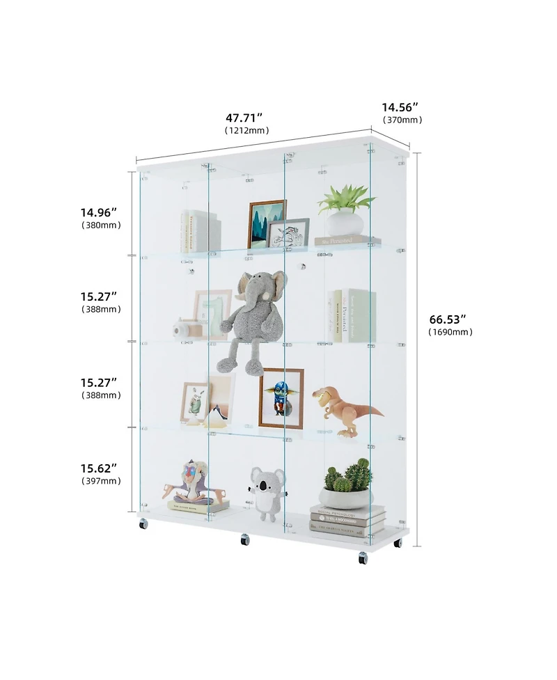 Streamdale 3 Door Glass Cabinet Glass Display Cabinet with 4 Shelves, White