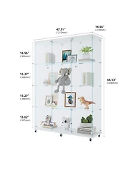 Streamdale 3 Door Glass Cabinet Glass Display Cabinet with 4 Shelves, White