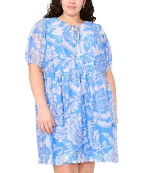 Msk Plus Printed Short-Puff-Sleeve Dress