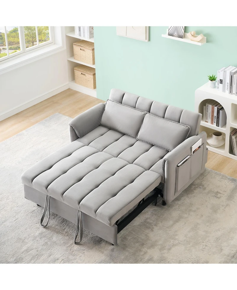 Streamdale Grey Velvet Sofa Bed - Modern 3-in-1 Sleeper