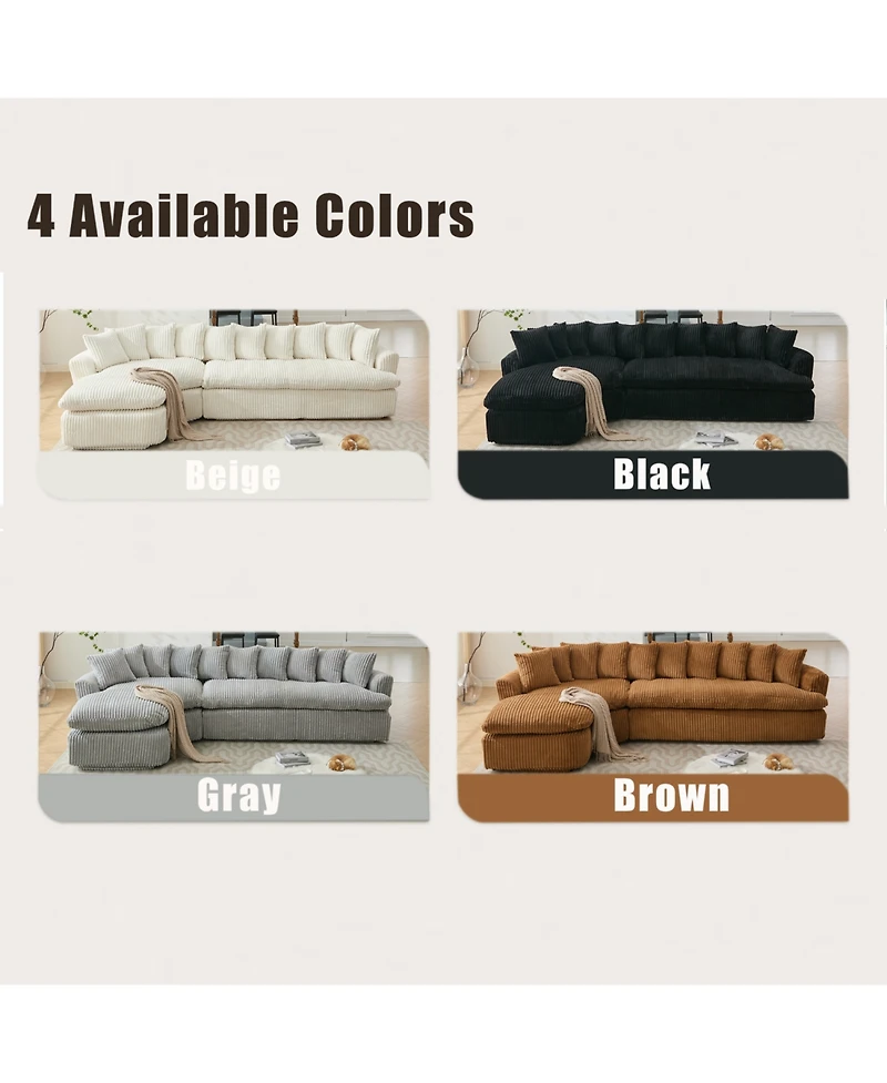 Streamdale 127" Large Beige Corduroy Sectional Sofa - Curved Design, High-Resilience Foam