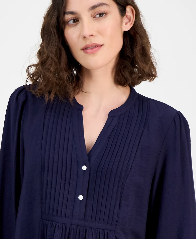 Nautica Jeans Women's 3/4-Sleeve Pintuck Blouse