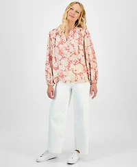 Nautica Jeans Women's Long Sleeve Floral Tunic Top