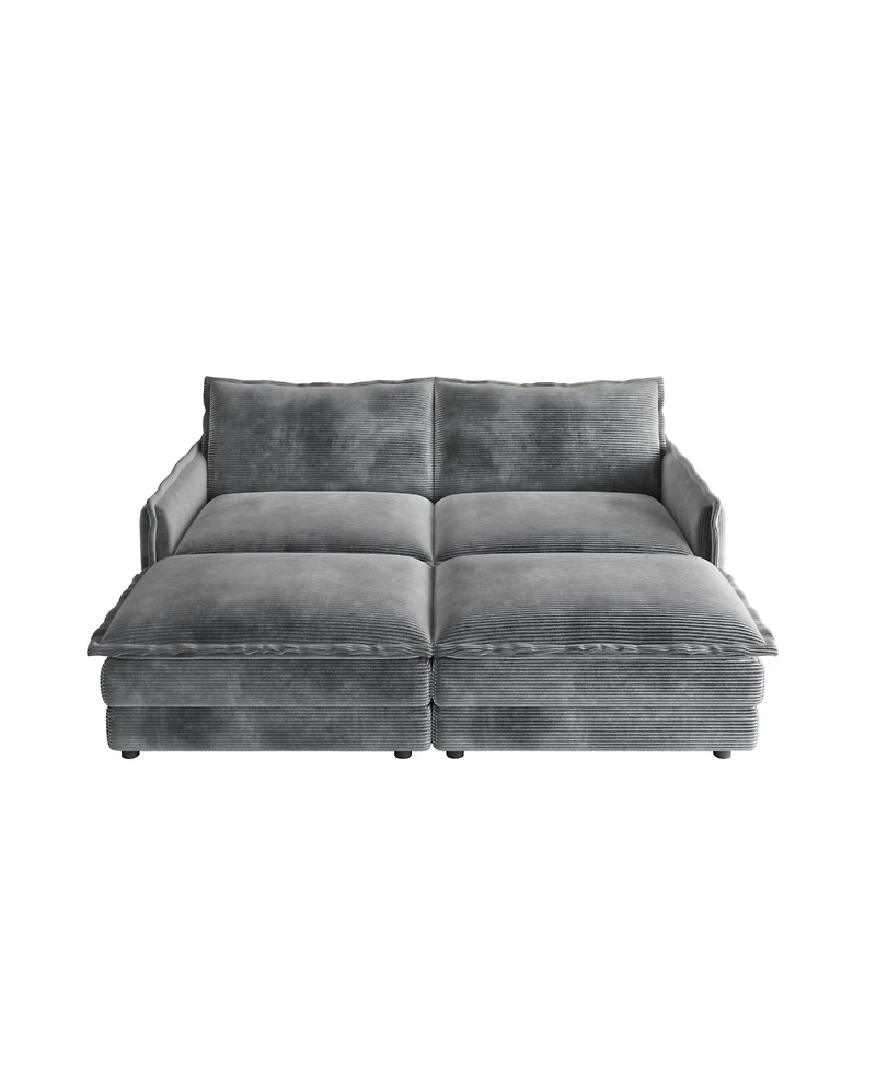 Streamdale Corduroy 2-Seater Sofa with Footrests & Cushions